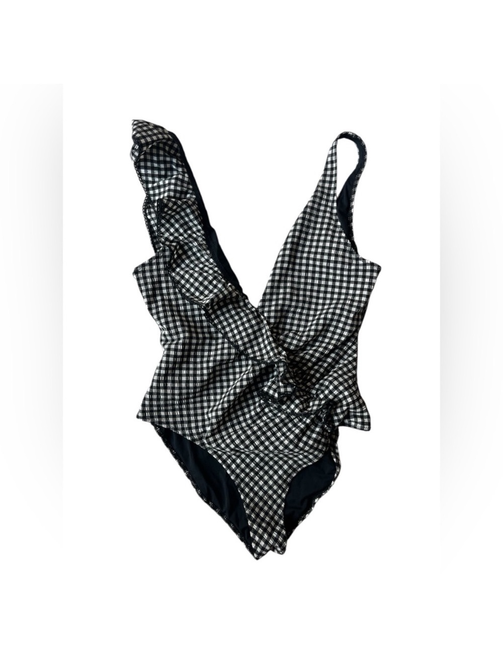 JONATHAN SIMKHAI BLACK GINGHAM ASYMMETRICAL ONE PIECE SWIM SUIT MEDIUM WOMENS